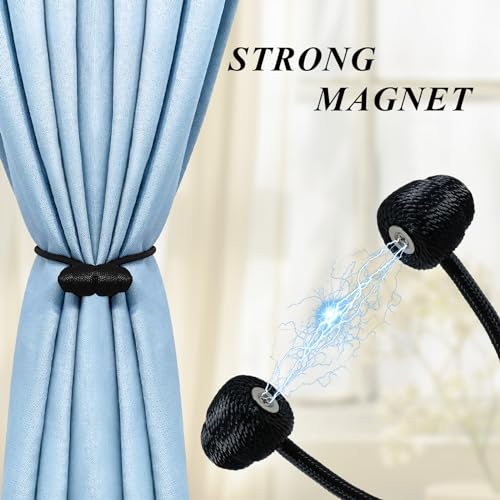 Magnetic Curtain Tiebacks - 4 Pack Black Boho Drapery Holdbacks
