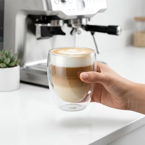 SCJHMY 12oz Double Walled Glass Coffee Mugs Set of 2 – Clear Insulated Latte & Espresso Cups
