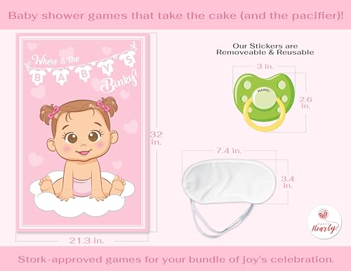 Pin the Pacifier on the Baby Shower Game Set - Pink Girl Theme