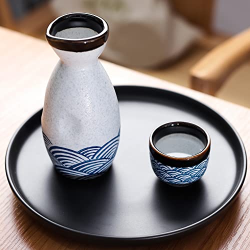 Gray Ceramic Sake Set of 7 with 1 Bottle & 6 Cups - Japanese Culture Gift