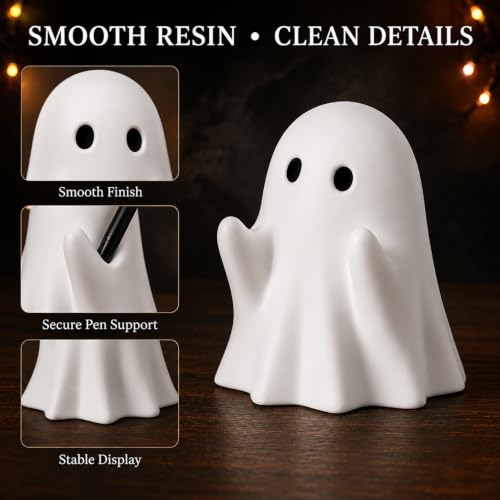 OFDNE Halloween Ghost Pen Holder Figurine – Resin Cute Decor for Spooky Home & Office