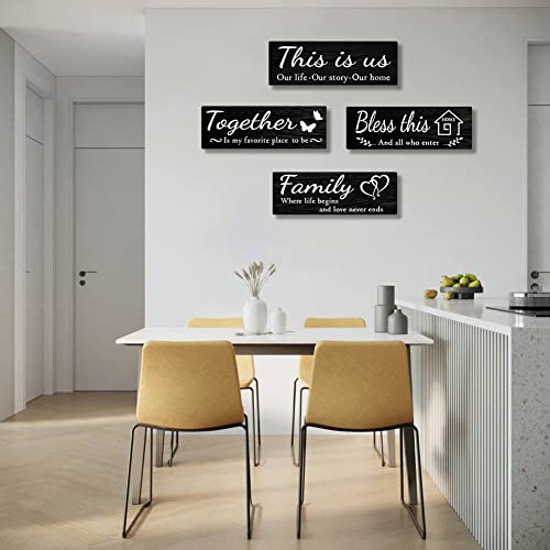 4-Piece Rustic Wooden Wall Decor Signs with Family Quotes for Home Living Room