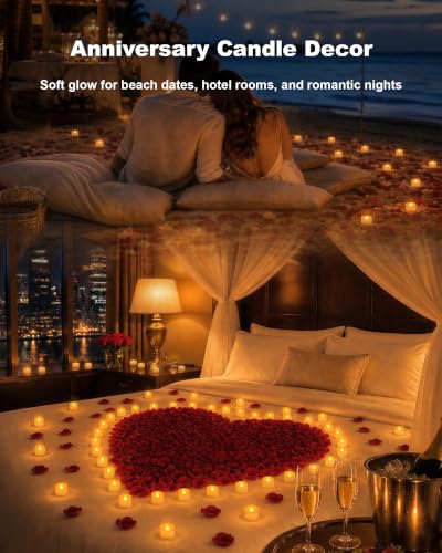 Homemory 48-Pack Amber Flickering Tealights with 200+ Hours Each – White Base, 240mAh CR2032 Batteries