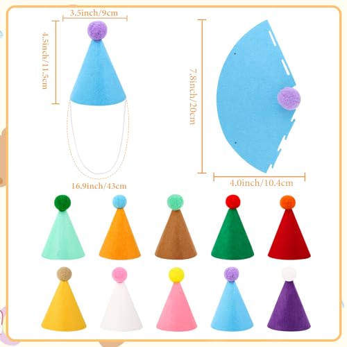 10 Pcs Colorful Mini Paper Cone Party Hats for Stuffed Animals and Pets