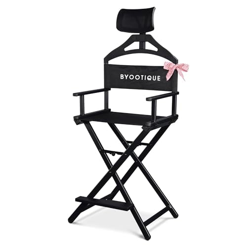 28-Inch Portable Folding Makeup Director Chair with Adjustable Headrest