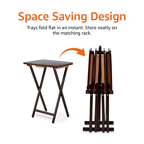 Foldable Wood TV Tray Table Set with Storage Stand, Espresso, 4-Pack