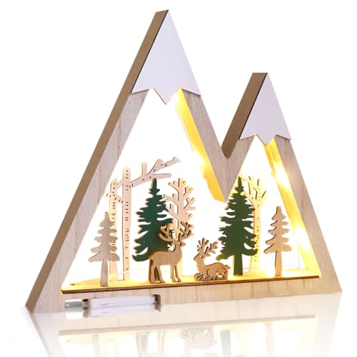CCINEE Lighted Wooden Reindeer Table Decor – Battery-Operated Christmas Tree Scene