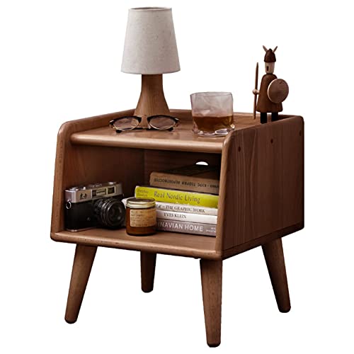 Solid Wood Kids Nightstand with Open Storage Shelf, Modern Bedside Table