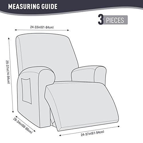 Stretch Recliner Chair Cover - 3-Piece Jacquard Slipcover with Pocket