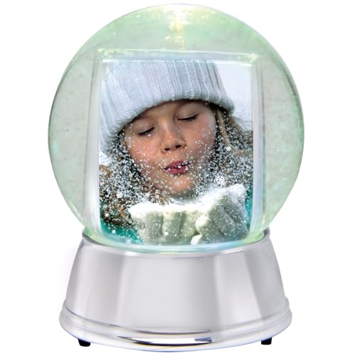 LED Light-Up Photo Snow Globe with Silver Base - 4x4x5.5 Inch
