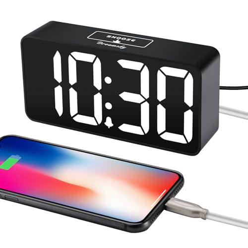 Small Digital Alarm Clock with Large LED Display & USB Charging Port