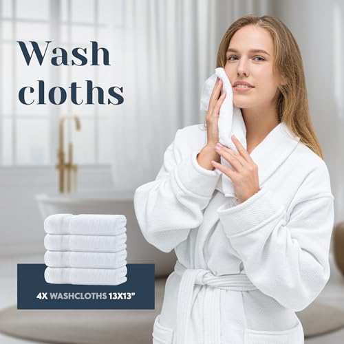 White Classic 8-Piece Turkish Cotton Bath Towel Set, Highly Absorbent