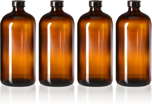 32oz Amber Glass Bottles with Airtight Lids for Home Brewing, Pack of 4