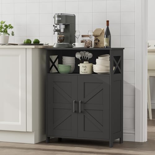 Farmhouse Bathroom Storage Cabinet with Barn Doors, Small Floor Cabinet, Black