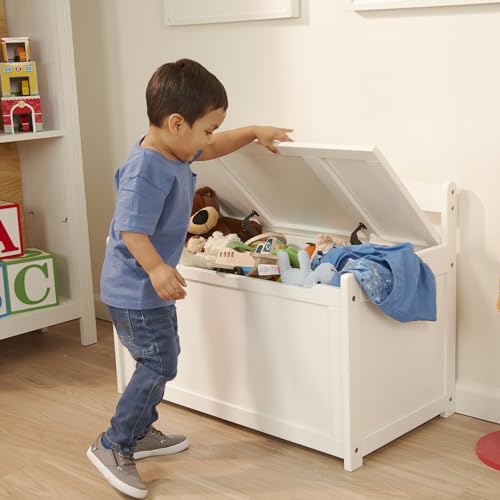 Wooden Toy Storage Chest with Safety-Hinged Lid for Kids Playroom