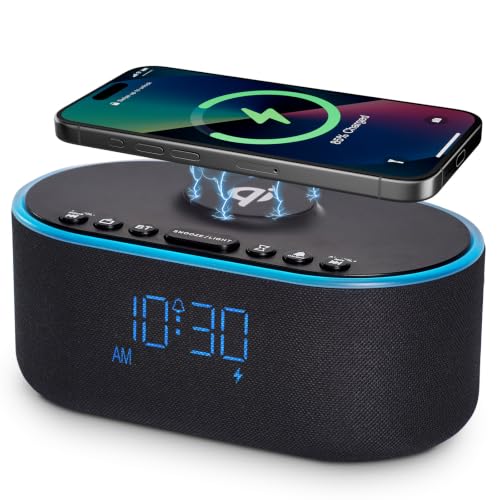 Wireless Charging Alarm Clock with Bluetooth Speaker and FM Radio