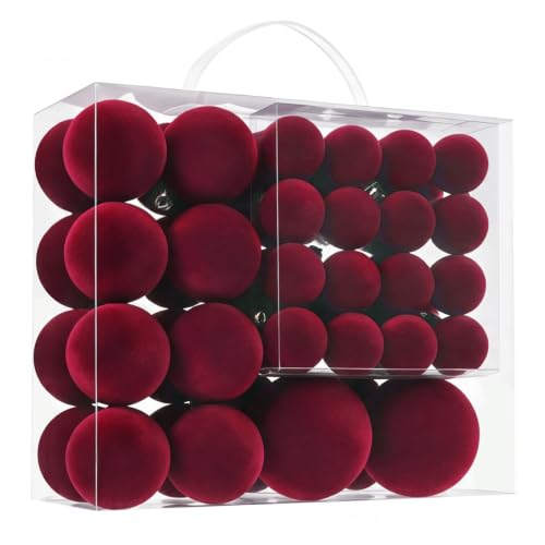 Waipfaru Burgundy Velvet Christmas Ornaments 46pcs - Multi-Size Ball Set