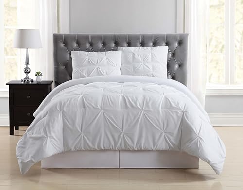Pleated Twin XL Duvet Set - White Microfiber Polyester, 2-Piece