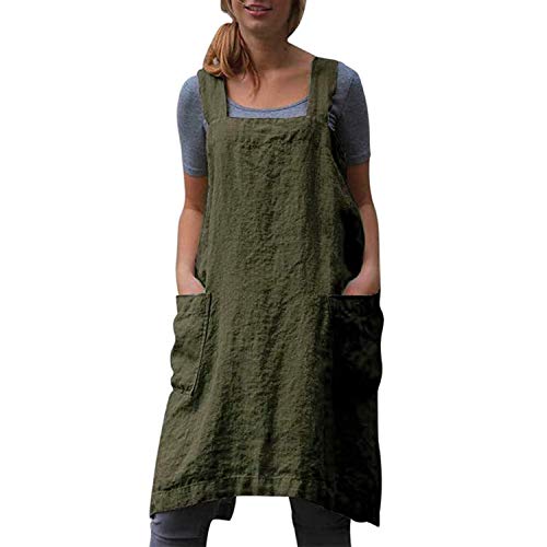 Cross Back Cotton Linen Pinafore Apron for Cooking and Gardening