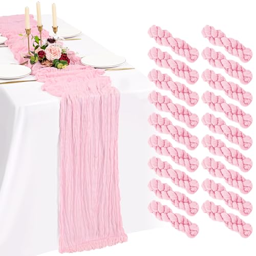 Light Pink 18-Pack 10ft Cheesecloth Table Runner – Boho Gauze Wedding Decor