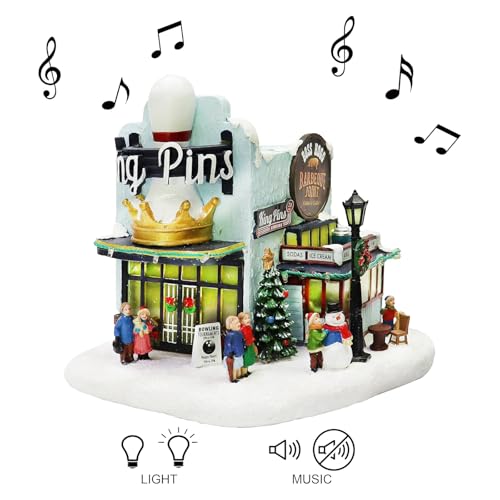 Lighted Christmas Village House - LED Bowling Alley Scene (8.3")