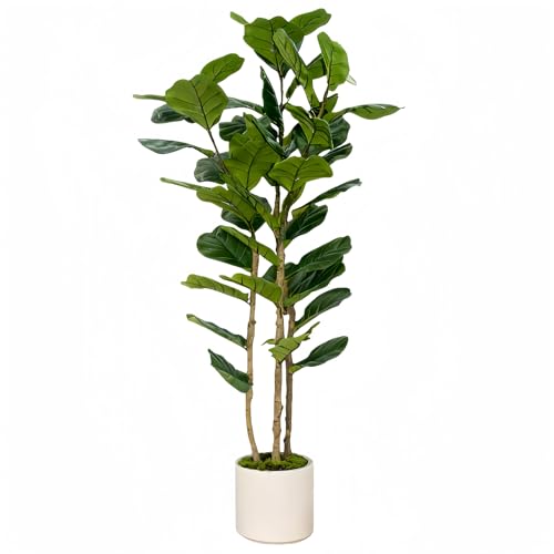 6FT Artificial Fiddle Leaf Fig Tree with White Planter - Lifelike Indoor Decor