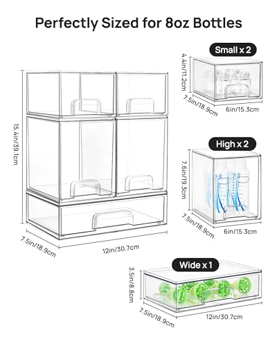 Vtopmart Clear Plastic Stackable Storage Drawers Set of 5 Organizer Bins