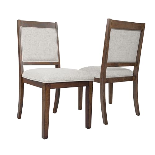 Open Back Upholstered Dining Chairs with Wood Frame - Set of 2