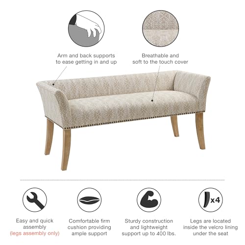 Upholstered Accent Bench with Back and Nailhead Trim, Taupe, 49.5-inch