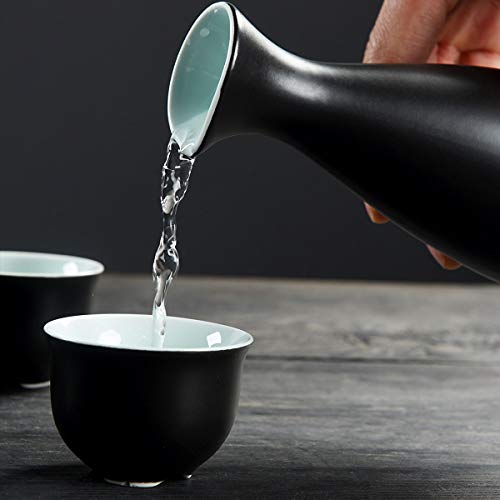 Dltsli Ceramic Sake Set with Warmer and Serving Tray - Japanese Sake Cup & Bottle