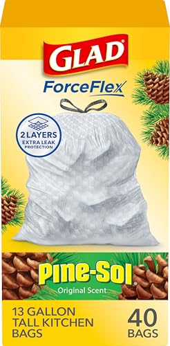 13 Gallon Tall Kitchen Drawstring Trash Bags, Pine-Sol Scent - 40 Count