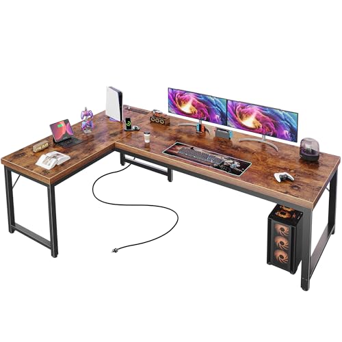 63-Inch L-Shaped Computer Desk with Built-in Power Outlets and USB Ports