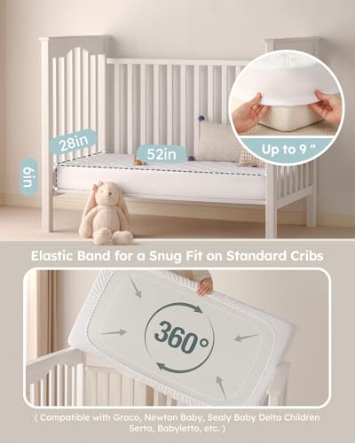 Yoofoss Waterproof Crib Mattress Protector 2-Pack - Soft Quilted Pad 52"x28"