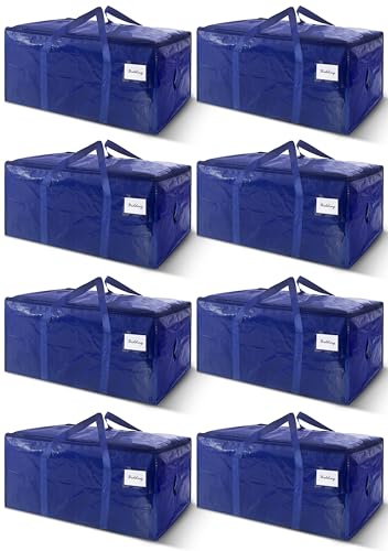 Extra Large Heavy Duty Moving Bags with Zipper and Handles, 24 Gal, Dark Blue - 8 Pack