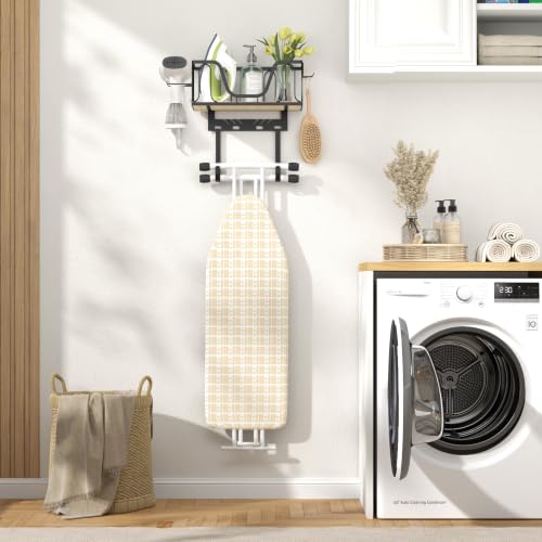 Ironing Board Hanger with Iron Basket - Wall-Mount & Over-the-Door Rack