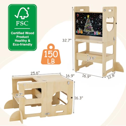 4-in-1 Foldable Toddler Learning Tower and Kitchen Step Stool