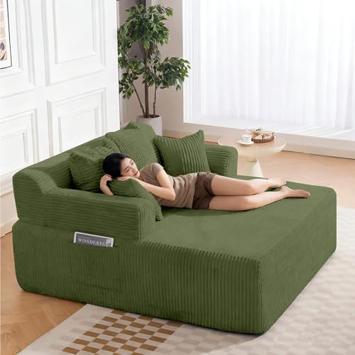 58-Inch Oversized Corduroy Chaise Lounge Chair with 4 Pillows