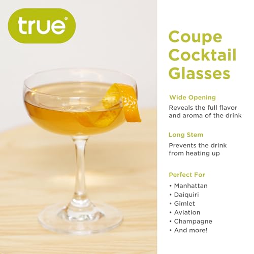 TRUE Coupe Glass Set of 4 – Elegant 7 oz Martini, Cocktail & Champagne Glasses