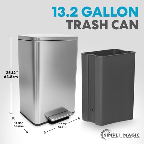 50 Liter Stainless Steel Step Trash Can with Soft-Close Lid