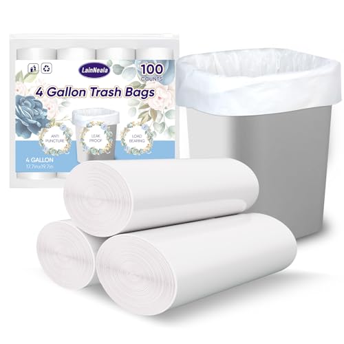 4 Gallon Small Trash Bags - 100 Count Unscented White Garbage Liners