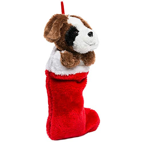 Holiday Plush Dog Stocking 19in - HollyHOME White Brown Puppy Xmas Gift