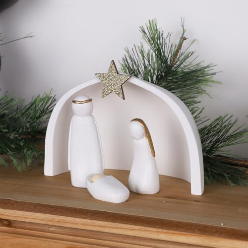Miniature Nativity Set, 4-Piece Holy Family Resin Figurines for Christmas