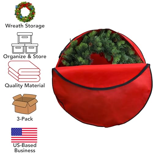 30-Inch Red Wreath Storage Bag 3-Pack Christmas Garland Organizer