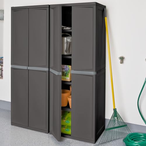 4-Shelf Plastic Storage Cabinet with Adjustable Shelves - Gray Organizer