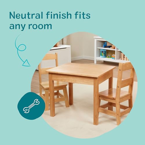 Solid Wood Kids Table and Chairs Set - 3-Piece Toddler Playroom Furniture