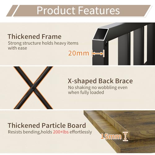 Mini Fridge Stand with Power Outlets and Adjustable Shelves, Brown