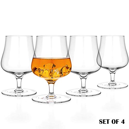 LUXBE Handcrafted Lead-Free Crystal Brandy & Cognac Glasses Set of 4 - 9.5oz, Modern Design