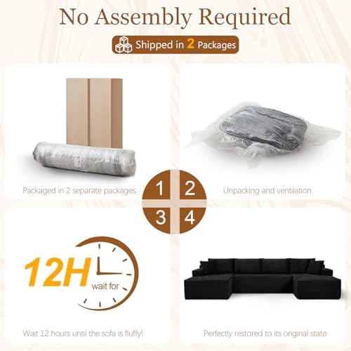 134-Inch Modular Sectional Sleeper Sofa, Corduroy U-Shaped Couch with Storage