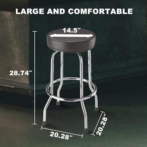 Swivel Bar Stool, 29-Inch Padded Garage Shop Seat with Chrome Legs