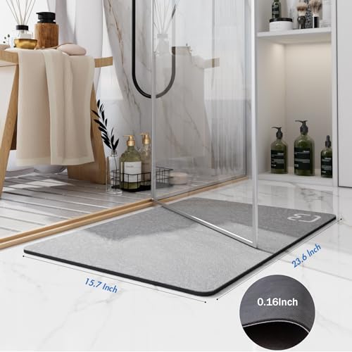 Diatomaceous Earth Stone Bath Mat Quick Dry Non-Slip Grey 15.7"x23.6"